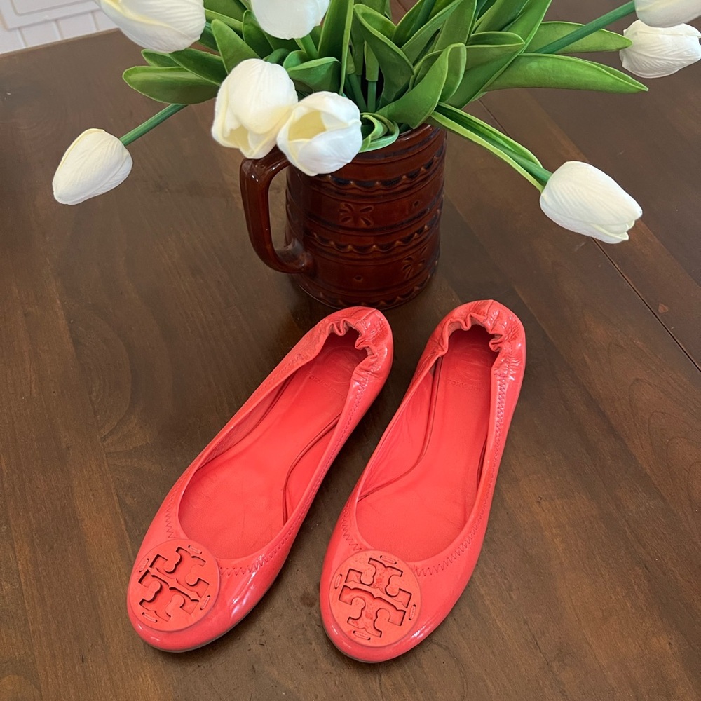 Tory Burch Red Flats with Medallion Design